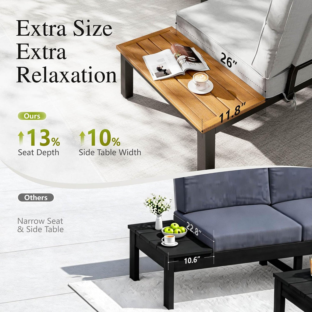 Sophia & William 6 Piece Metal Outdoor Sectional with Fire Pit Table, Modern Patio Furniture Set with Cushion, Modular L-Shape Outdoor Couch Patio Conversation Set for Deck Garden Backyard