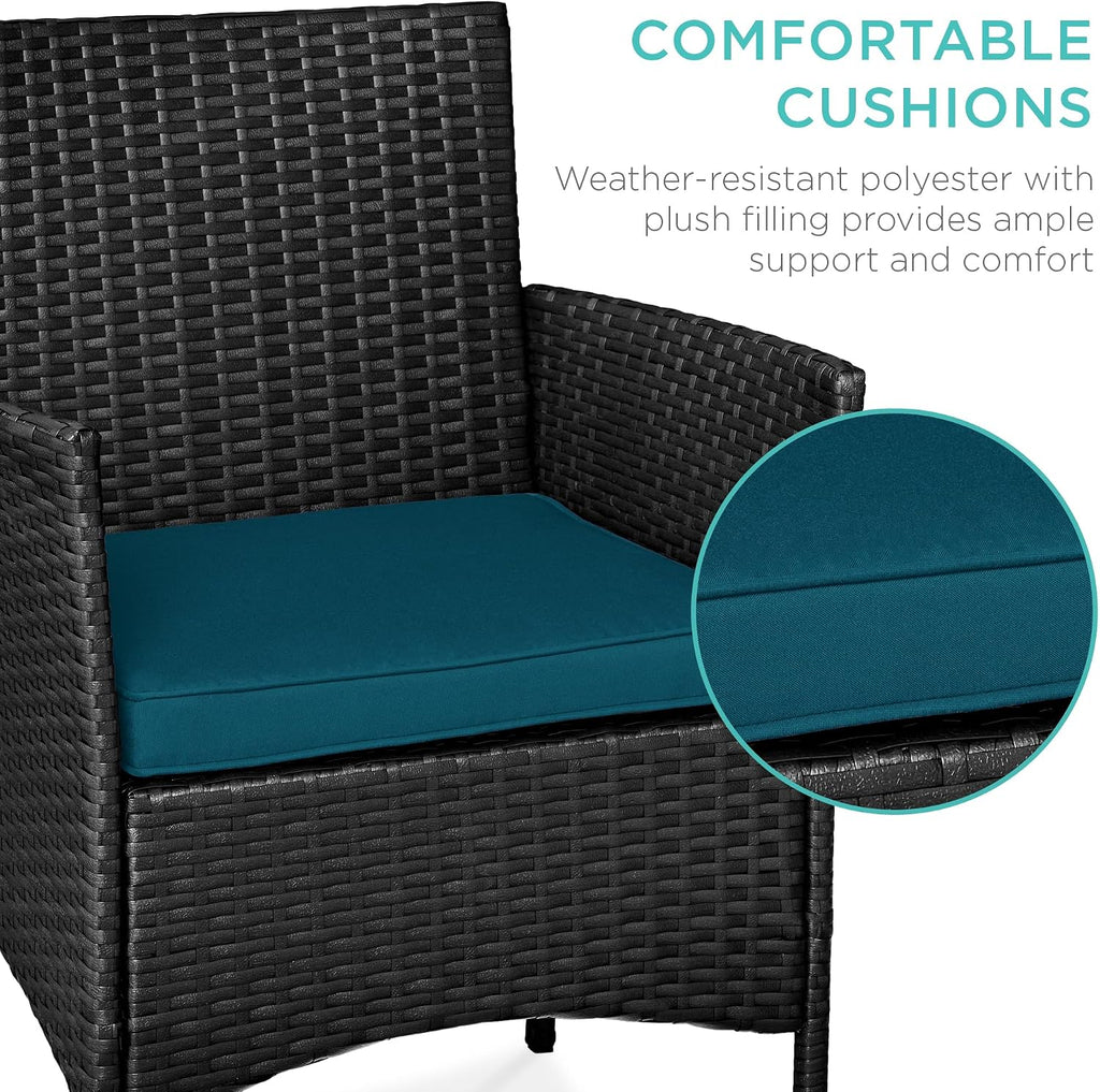 Best Choice Products 3-Piece Outdoor Wicker Conversation Bistro Set, Space Saving Patio Furniture for Garden w/Side Table - Black/Peacock