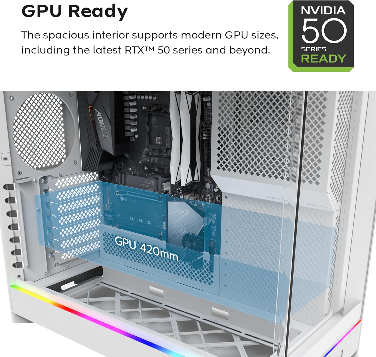 MONTECH HS02, ATX Mid-Tower PC Case, Gaming PC, High-Airflow, Reversible Layout, Sturdy Curved Tempered Glass Front Panel, Sink-in Design, Toolless Panels, White, US