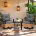 MELLCOM 3 Pieces Patio Furniture Set, Outdoor Swivel Patio Rocker Chairs with Thick Cushions and 2-Tier Coffee Table, Oversize Wicker Bistro Conversation Sets for Garden, Balcony, Backyard, Grey