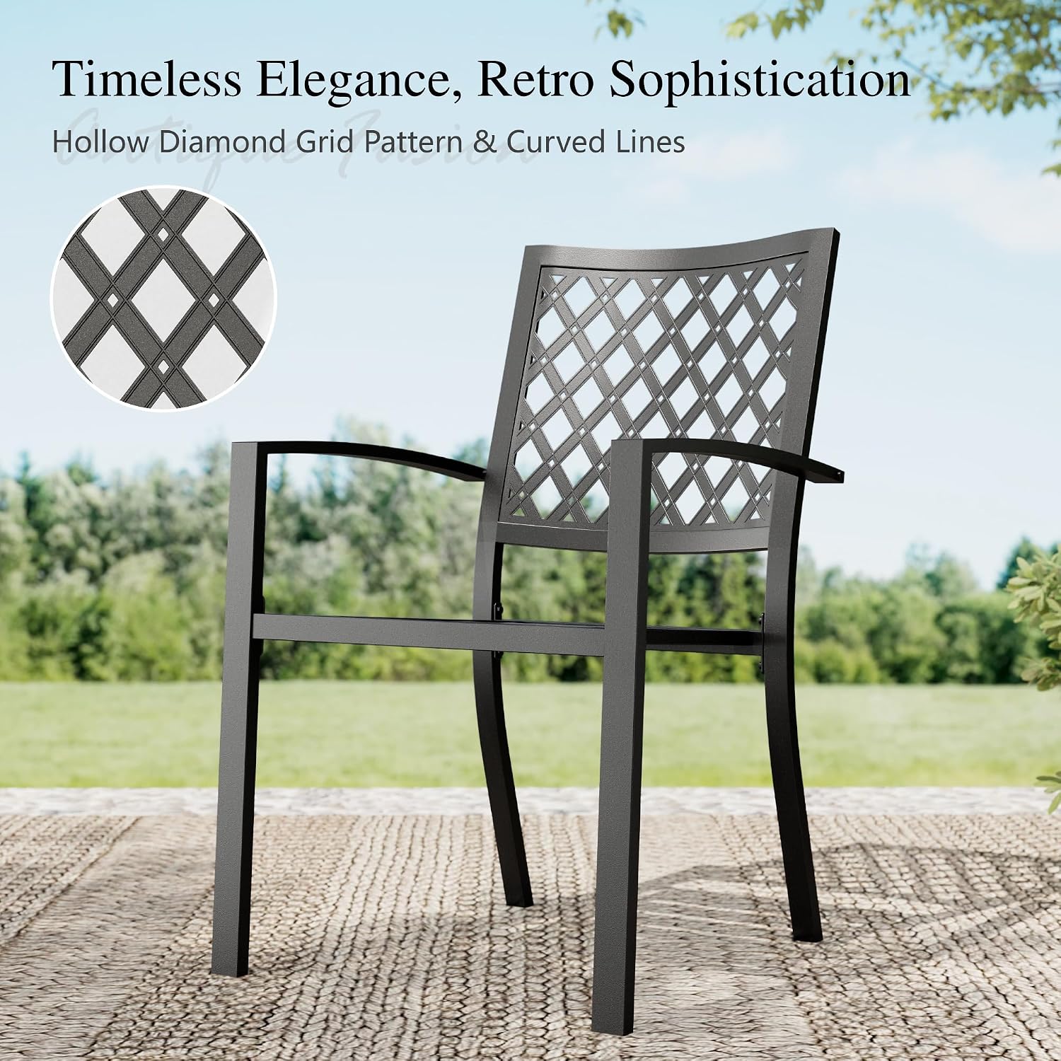 Sophia & William Patio Table and Chairs Set, Outdoor Dining Set for 4, 5 Piece Metal Patio Furniture, 37' Black Square Table(Diamond)