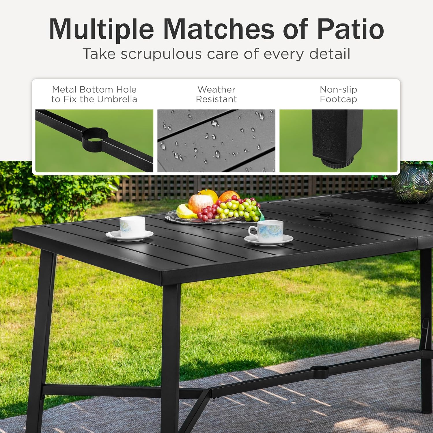 PHI VILLA 7 Piece High Patio Bar Dining Set, Bar Height Outdoor Table and Chairs Patio Furniture Set with 6 Patio Swivel Bar Stools & 40' Table for Garden, Yard and Terrace