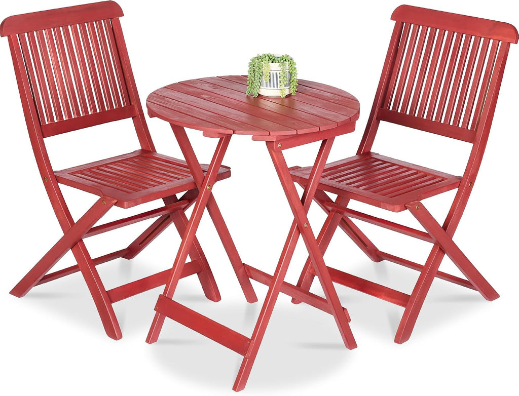 Best Choice Products 3-Piece Acacia Wood Bistro Set, Folding Patio Furniture for Backyard, Balcony, Deck w/ 2 Chairs, Round Coffee Table, Teak Finish - Ruby