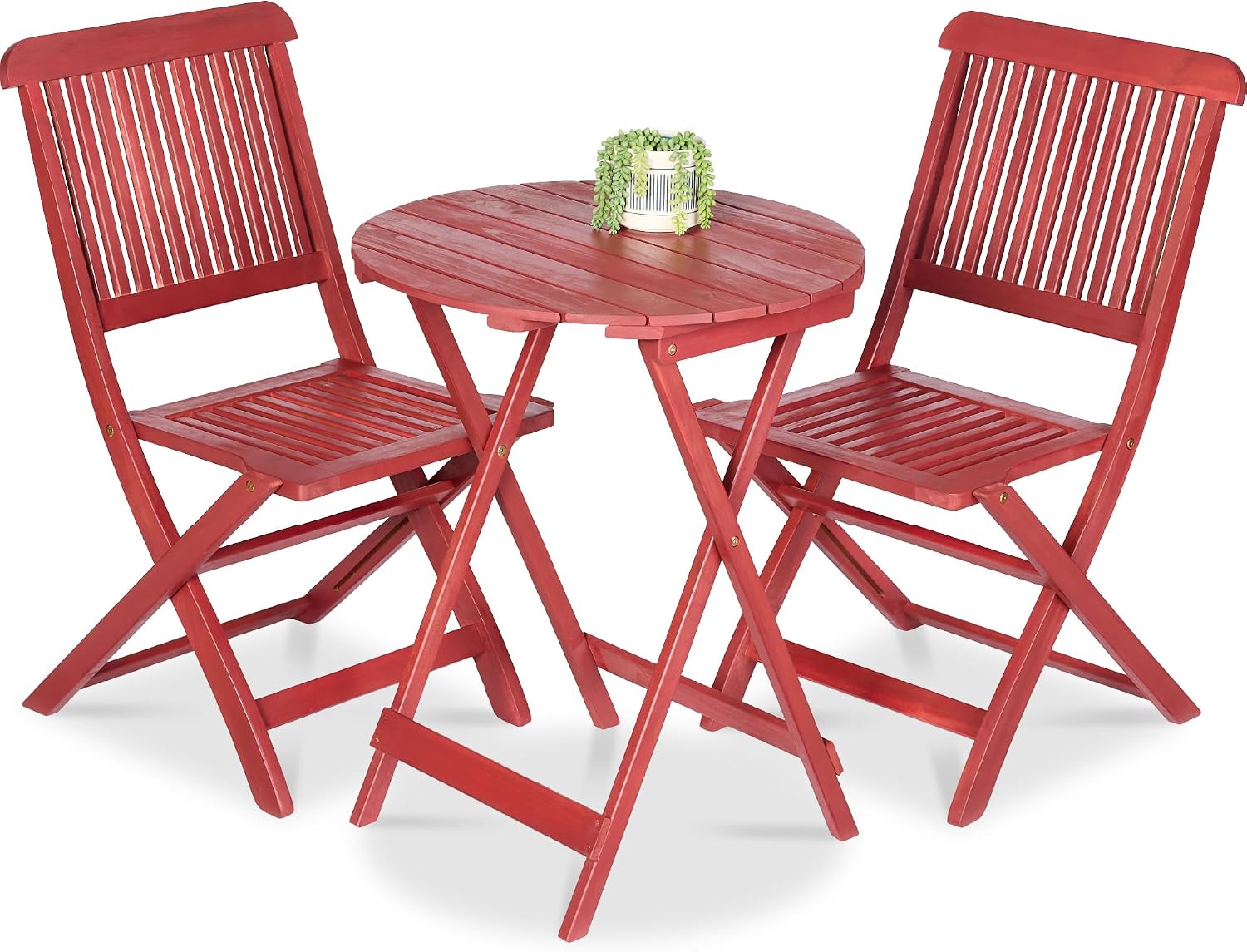 Best Choice Products 3-Piece Acacia Wood Bistro Set, Folding Patio Furniture for Backyard, Balcony, Deck w/ 2 Chairs, Round Coffee Table, Teak Finish - Ruby