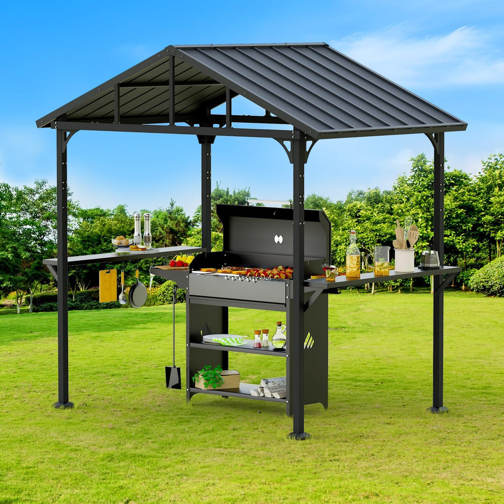 8' x 5' BBQ Gazebo Hardtop Grill Gazebo for Outdoor Grill, Heavy-Duty Aluminum Frame and Galvanized Steel Roof, Great for Patio and Backyard