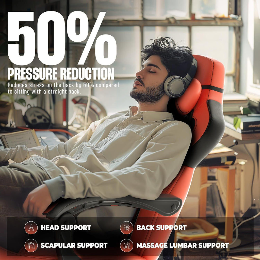 Dowinx Gaming Chair with Footrest, Gaming Chair for Heavy People, Gamer Chair for Adult with Massage, Computer Game Chair with PU, PC Game Chair (Red)