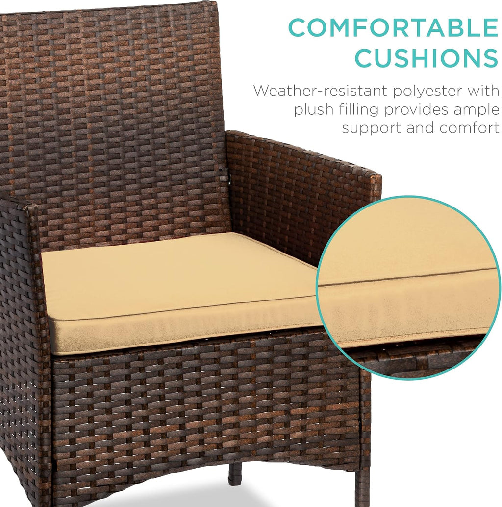 Best Choice Products 3-Piece Outdoor Wicker Conversation Bistro Set, Space Saving Patio Furniture for Garden w/Side Table - Brown/Tan