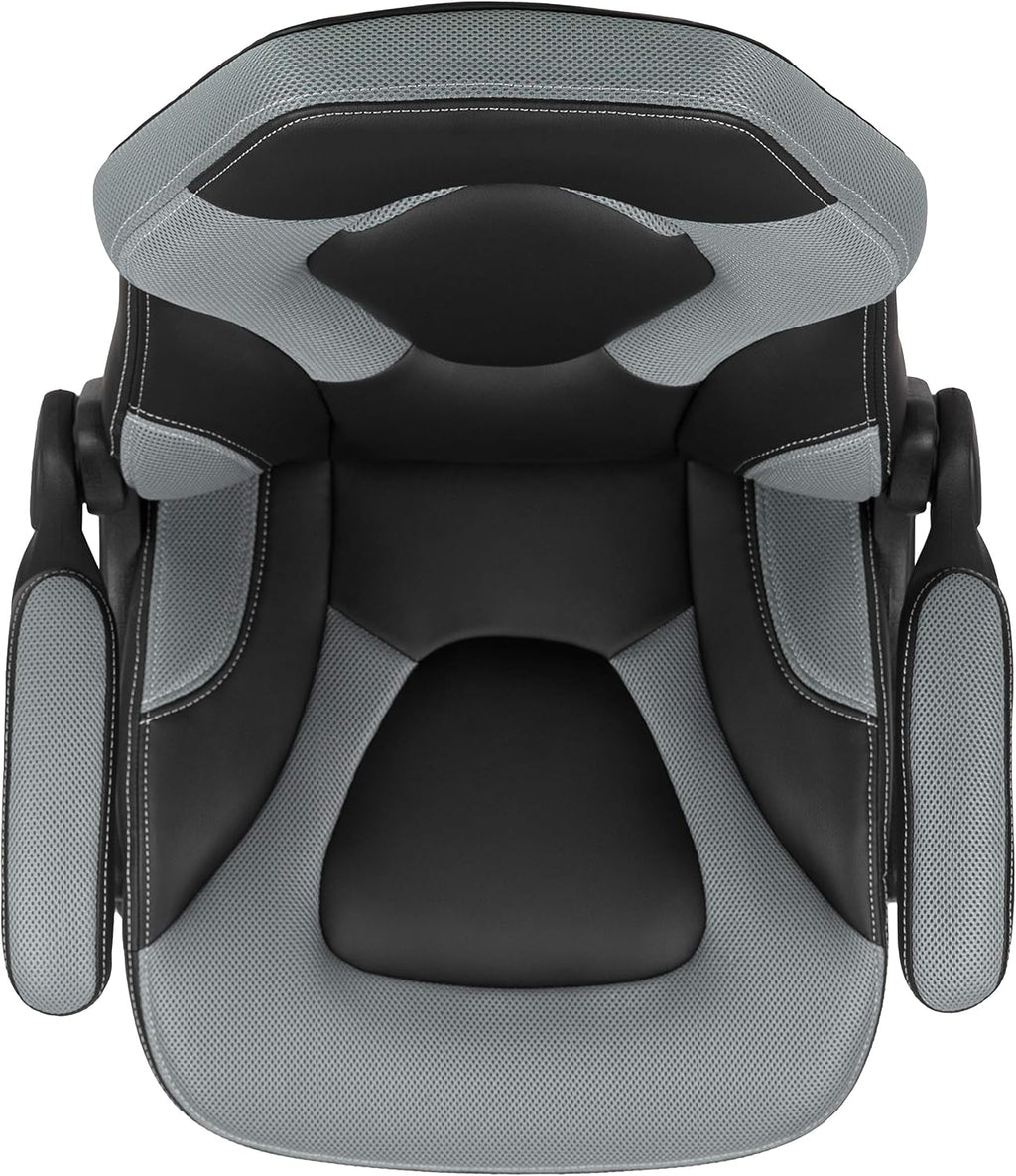 Flash Furniture X10 High-Back LeatherSoft Racing Style Gaming Chair with Flip-Up Arms, Ergonomic Padded Swivel Computer Chair, Gray/Black