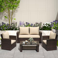 Solaste 4 Piece Patio Outdoor Furniture Sets,Patio Conversation Sofa Wicker Chair with Cushion,Hand Woven Rattan Sofa for Porch Backyard Outside Garden Lawn Yard,Brown