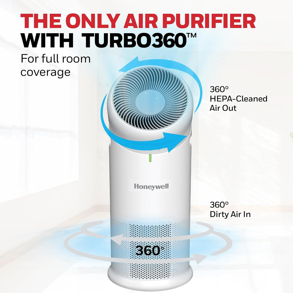 Honeywell Allergen Plus™ 3-in-1 HEPA Air Purifier for Home, Fan & Adjustable Airflow for Large Rooms up to 1928 Ft², Air Quality Sensor, Reduces Allergens, Pet Dander & Odors, HPA6000, White