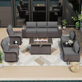 ALAULM 10 Pieces Outdoor Patio Furniture Set with 2 Swivel Chairs Outdoor Furniture Patio Sectional Sofas with 55000 Gas Fire Pit Patio Conversation Set w/7 Cushions-Grey