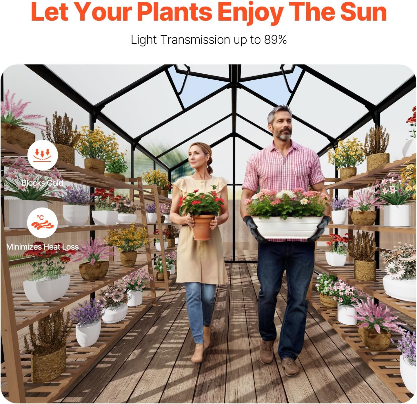 Happybuy Polycarbonate Greenhouse, 8 x 10 Ft, with 2 Vent Windows, Pavilion Styled Green House with Hinged Door, Aluminum Large Walk-in Green House Kit for Outside Garden Backyard