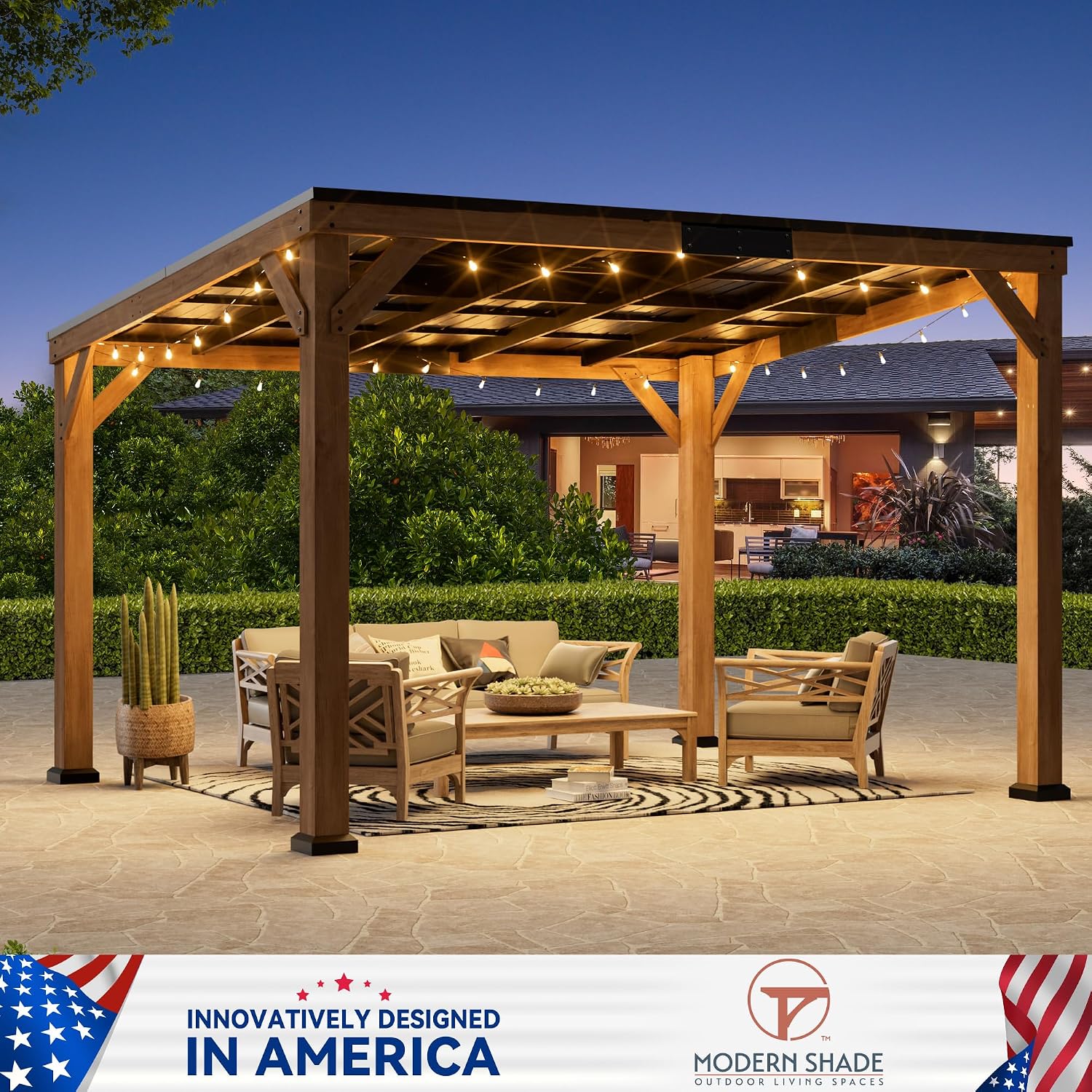Modern Shade Supreme Cedar Wood Gazebo 10' x 12' with Hardtop Slope Roof, Wooden Carport with Durable and Rot-Resistant, Hardtop Gazebo with Supports Snow Loads and High Wind Speeds for Backyard