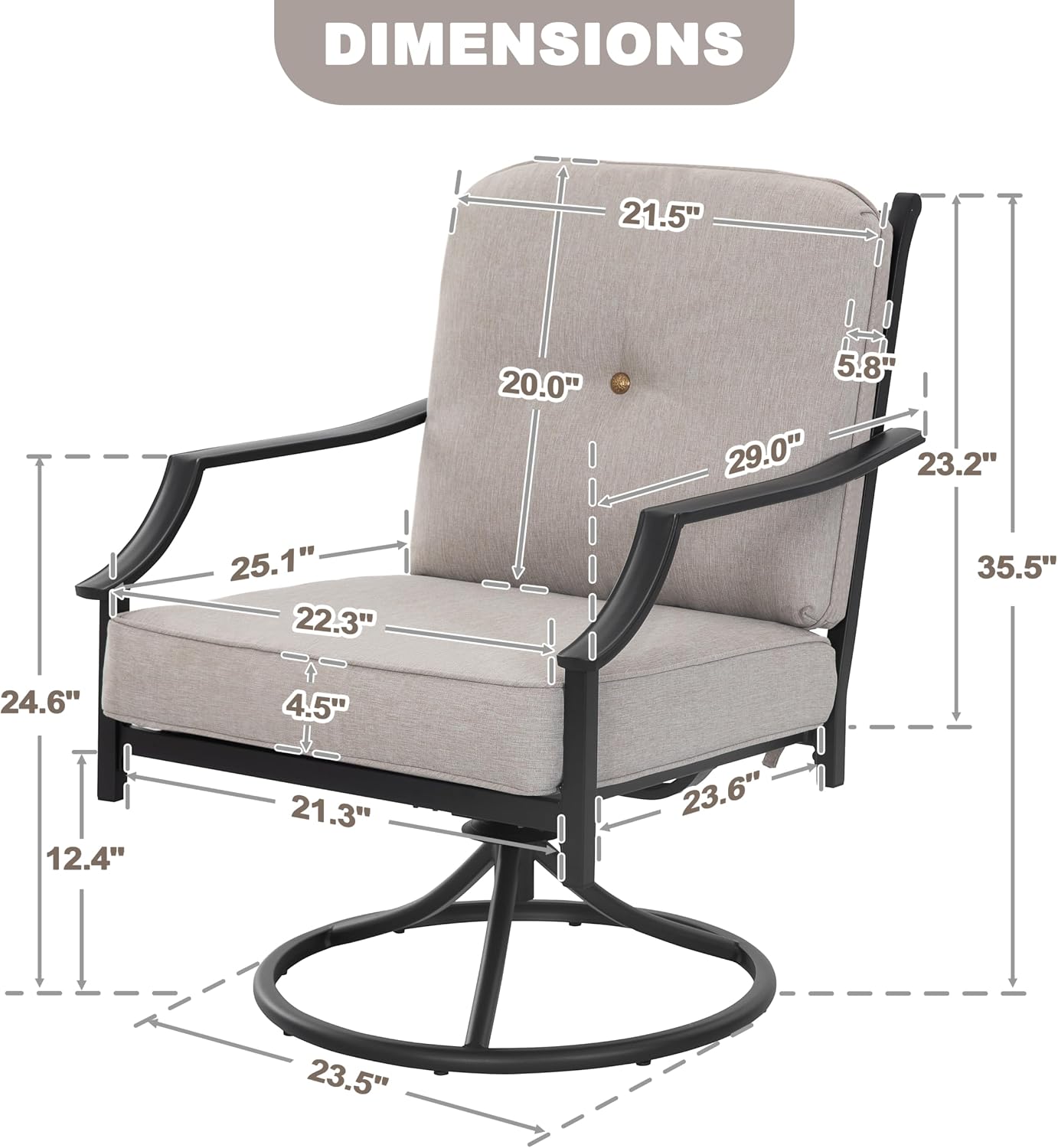 NUU GARDEN 2-Piece Swivel Patio Sofa Set, Wide Seat Metal Rocking Chairs with Thick Olefin Cushions, All-Weather Outdoor Seating for Deck, Porch, Black and Gray