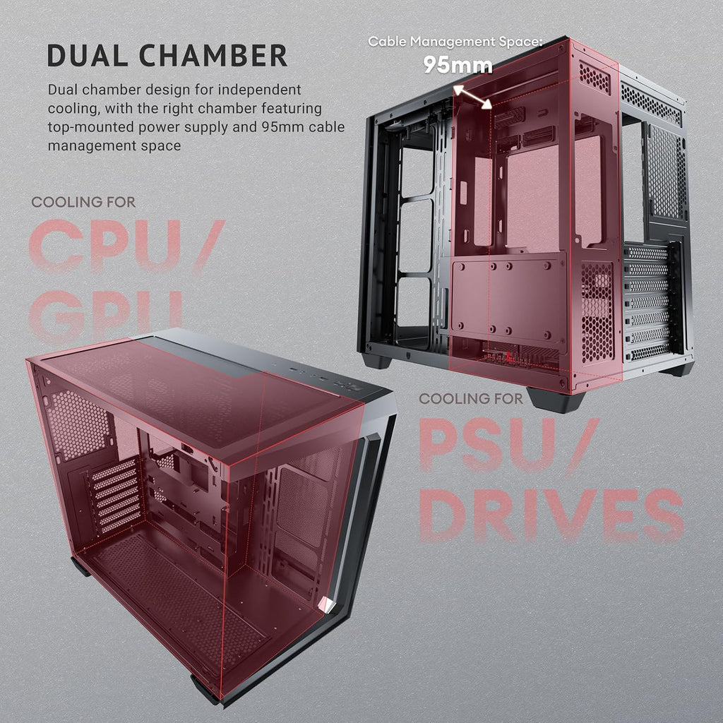 Antec C5 ARGB, Mid-Tower ATX PC Case, Seamless Tempered Glass Front & Side Panels, 7×120mm ARGB PWM Fans Included, Supports Up to 10 Fans, 360mm Radiator Support, Type-C 3.2 Gen 2