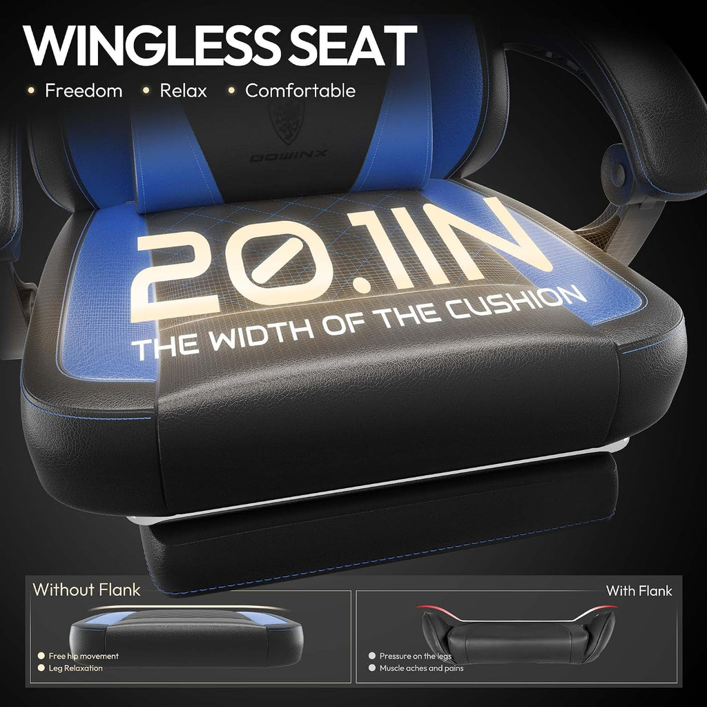 Dowinx Gaming Chair with Pocket Spring Cushion, Ergonomic Computer Chair with Massage Lumbar and Footrest for Adults, High Back Game Chair Leather for Office Gaming 300LBS, Blue New