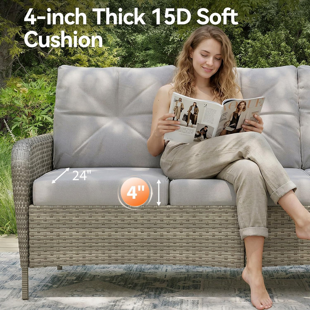 Aoxun Luxury 9-Piece Patio Furniture Set, 360° Swivel Chairs, Wicker Rattan Sofa with Thick Cushion, Outdoor Conversation Set for Backyard, Poolside & Garden, Beige/Gray