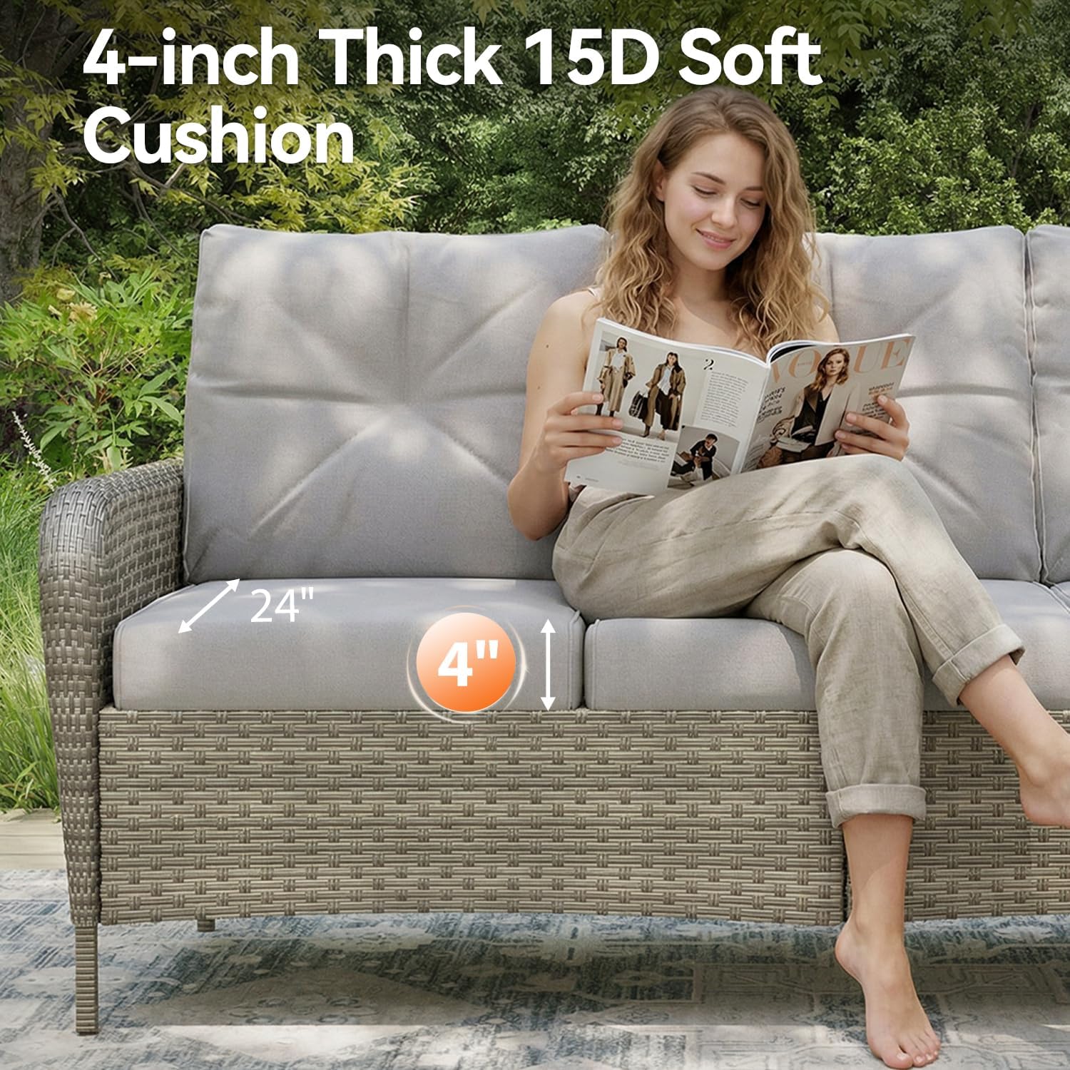 Aoxun Luxury 9-Piece Patio Furniture Set, 360° Swivel Chairs, Wicker Rattan Sofa with Thick Cushion, Outdoor Conversation Set for Backyard, Poolside & Garden, Beige/Gray