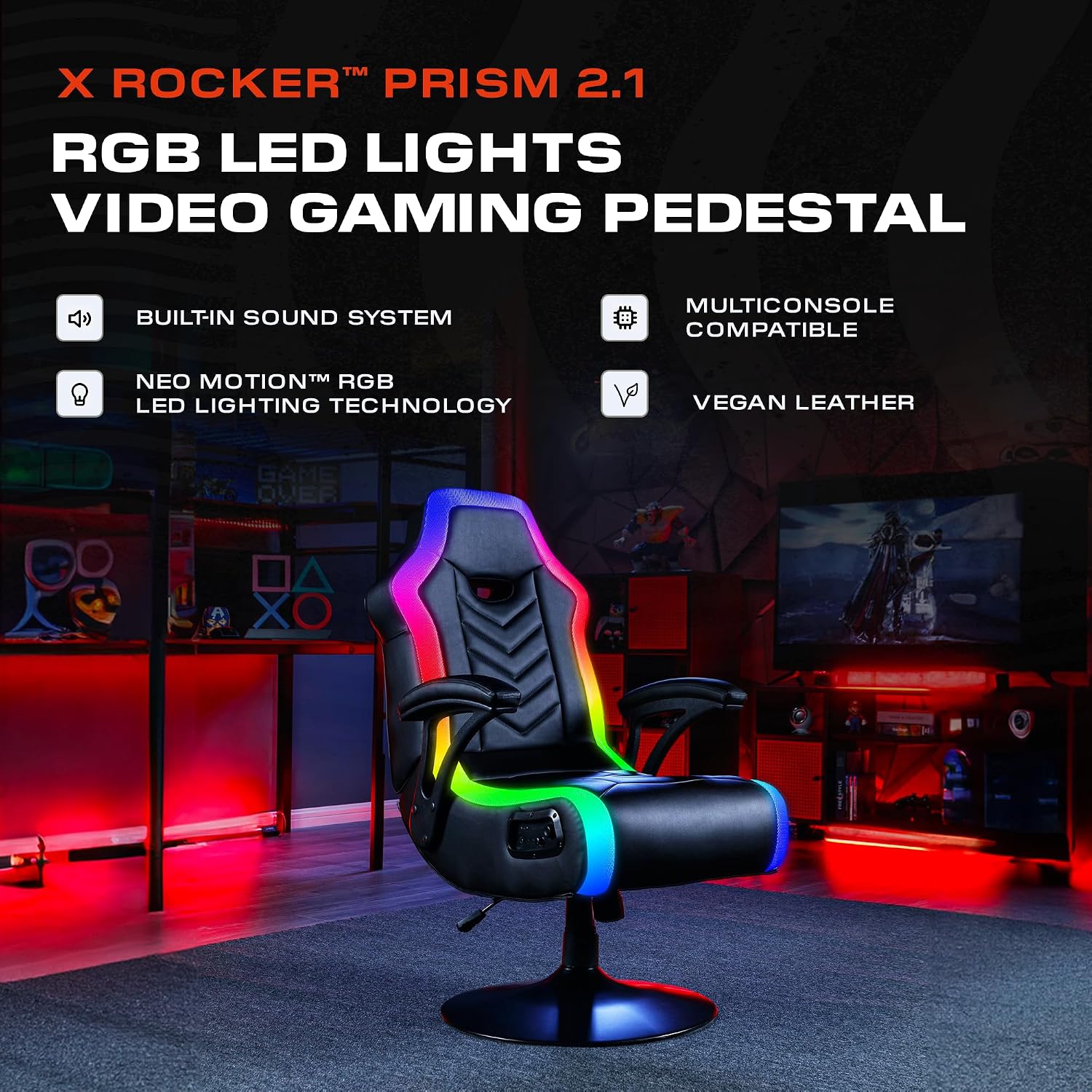 X Rocker PC Computer Gaming Desk Chair, Built-in Audio, College Dorm Essentials for Guys and Girls, Bedroom, Dorm Room Essentials, Foldable, Gifts for Gamers