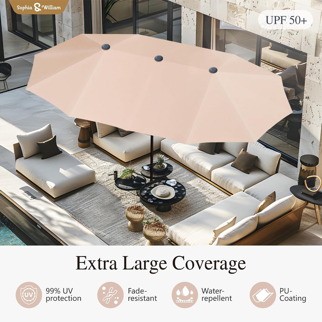 Sophia & William Patio Set with Umbrella Patio Dining Set for 6 with 13ft Rectangle Patio Umbrella Beige, 6 x Patio Chairs Blue, 1 Wood Like Outdoor Dining Table with Umbrella Hole for Lawn Garden