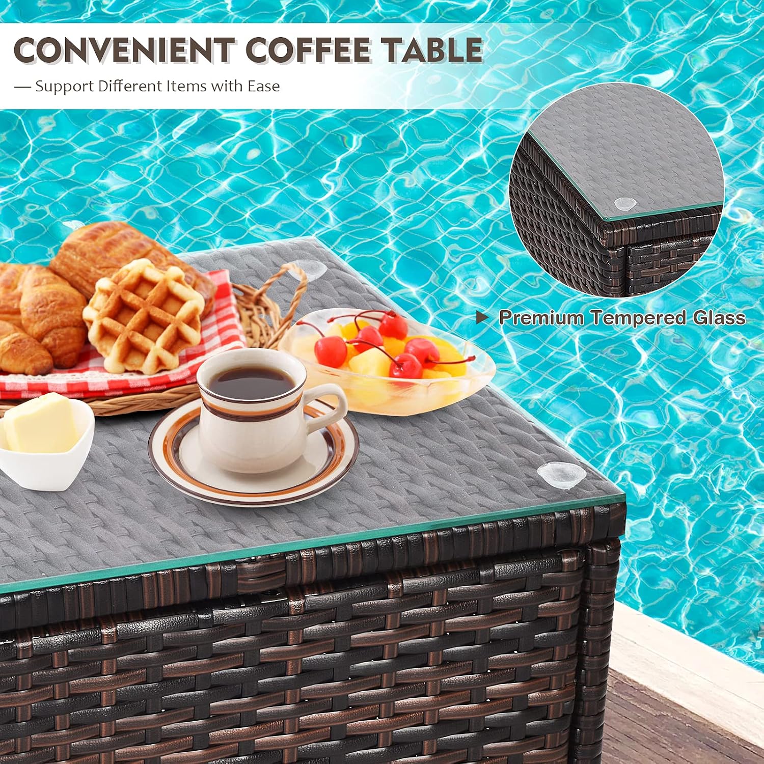 Tangkula Patio Furniture Set 3 Piece, Outdoor Wicker Rattan Conversation Set with Coffee Table, Chairs & Thick Cushions, Suitable for Patio Garden Lawn Backyard Pool (Off-White)
