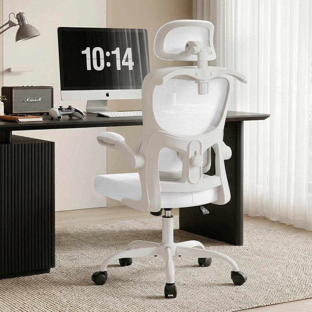 AreShark Office Chair Ergonomic Desk Chairs with Adjustable Lumbar Support& Headrest Hanger, High Back Breathable Mesh Chair with Wheels, Rolling Swivel Comfy Task Computer Chair for Home Work Gaming