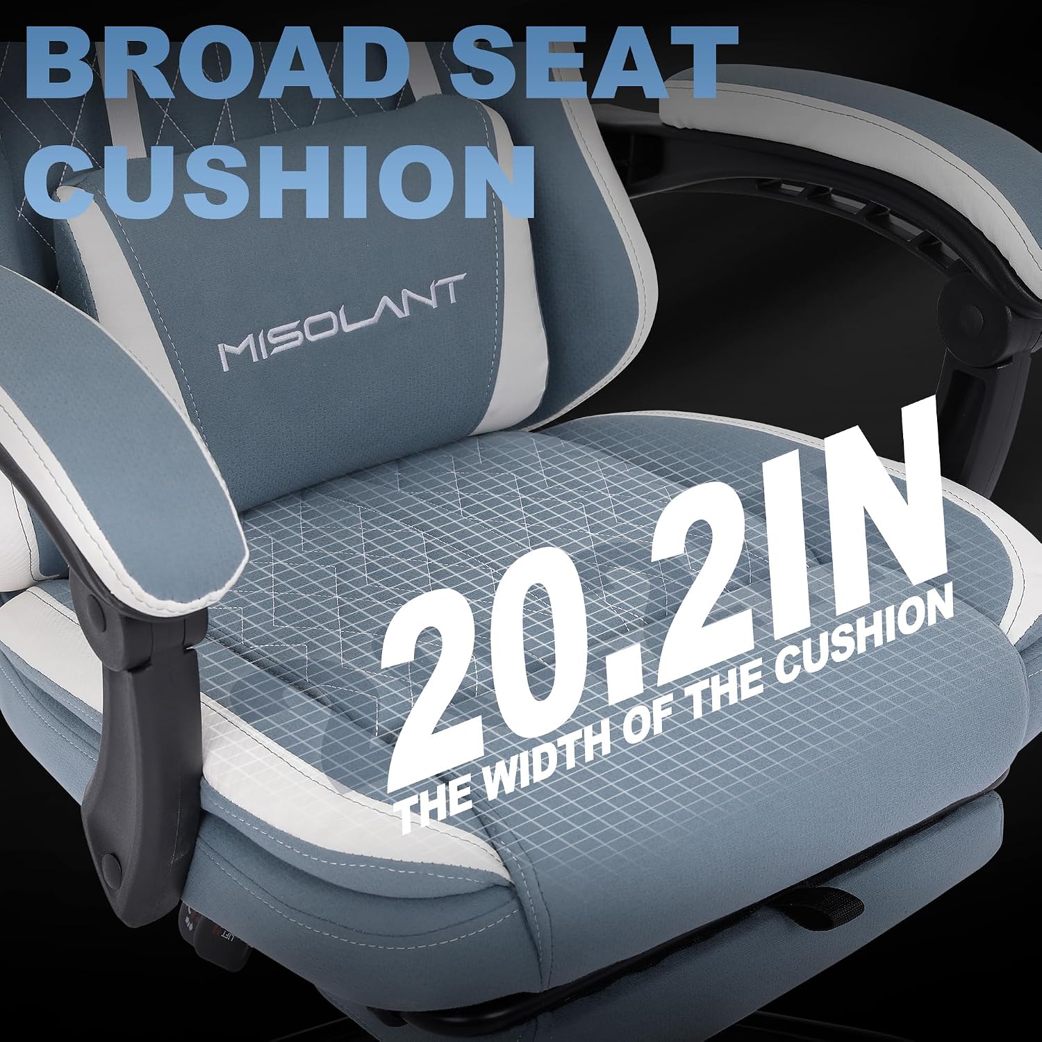 Misolant Gaming Chair, Fabric Gamer Chair with footrest for Adults, High Back Ergonomic Computer Game Chair with Adjustable Headrest and Massage Lumbar Support, 90-155° Recline Free, Blue