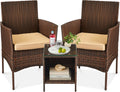Best Choice Products 3-Piece Outdoor Wicker Conversation Bistro Set, Space Saving Patio Furniture for Garden w/Side Table - Brown/Tan