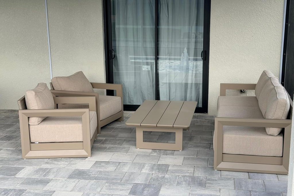PURPLE LEAF Patio Furniture Set Open-End Outdoor Couch with 9.6' Thick Cushion and Soft Pillows 6 Piece Outdoor Sectional Sofas with Table Modern Outdoor Conversation Sets for Yard Porch Deck, Khaki