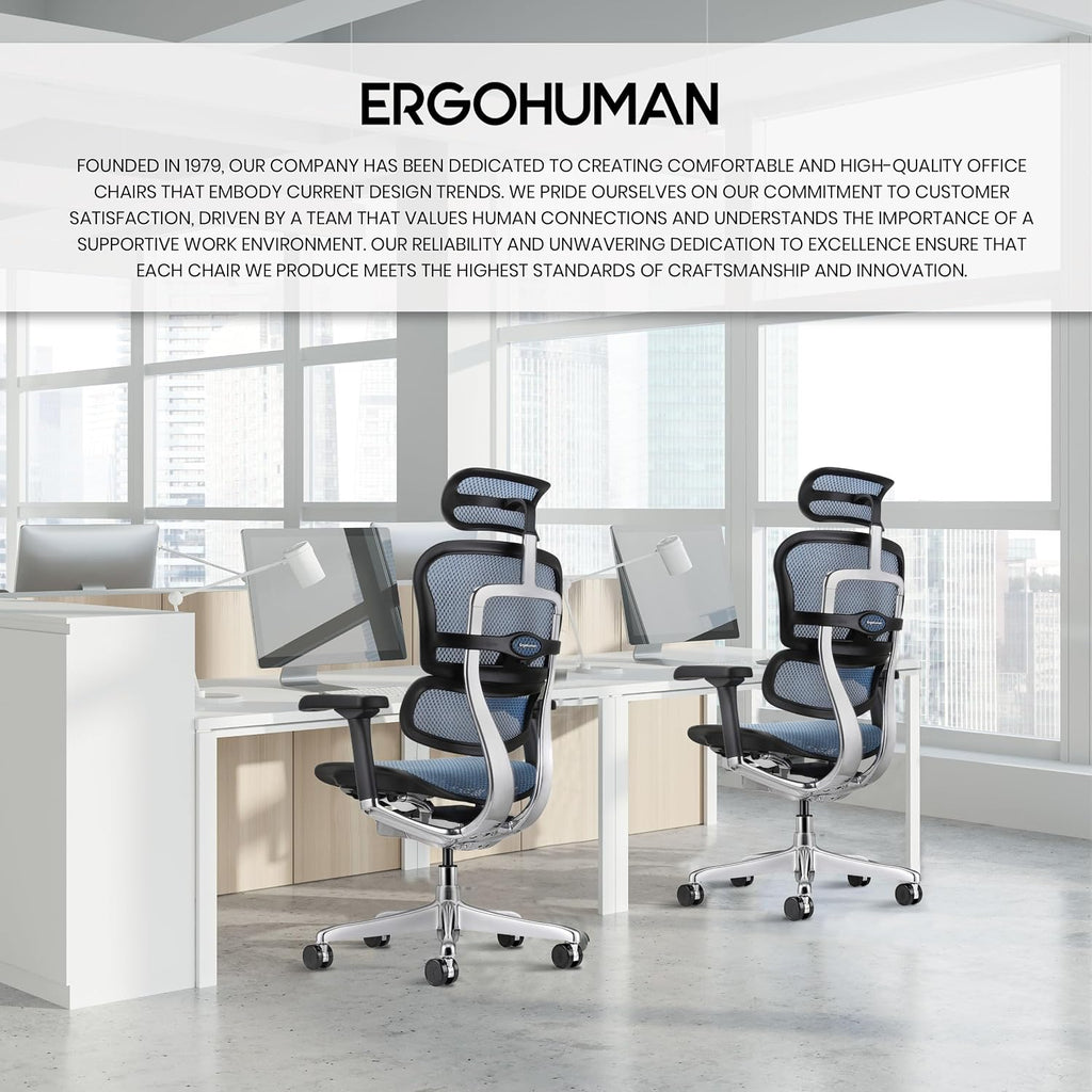 Ergohuman Eurotech ME7ERG GEN2 High Back Mesh Office Chair with Tilt Tension Control, Tilt Lock, Back Angle, Back Height, Synchro Tilt, Seat Height, Seat Depth, and Arm Height Adjustments, Blue