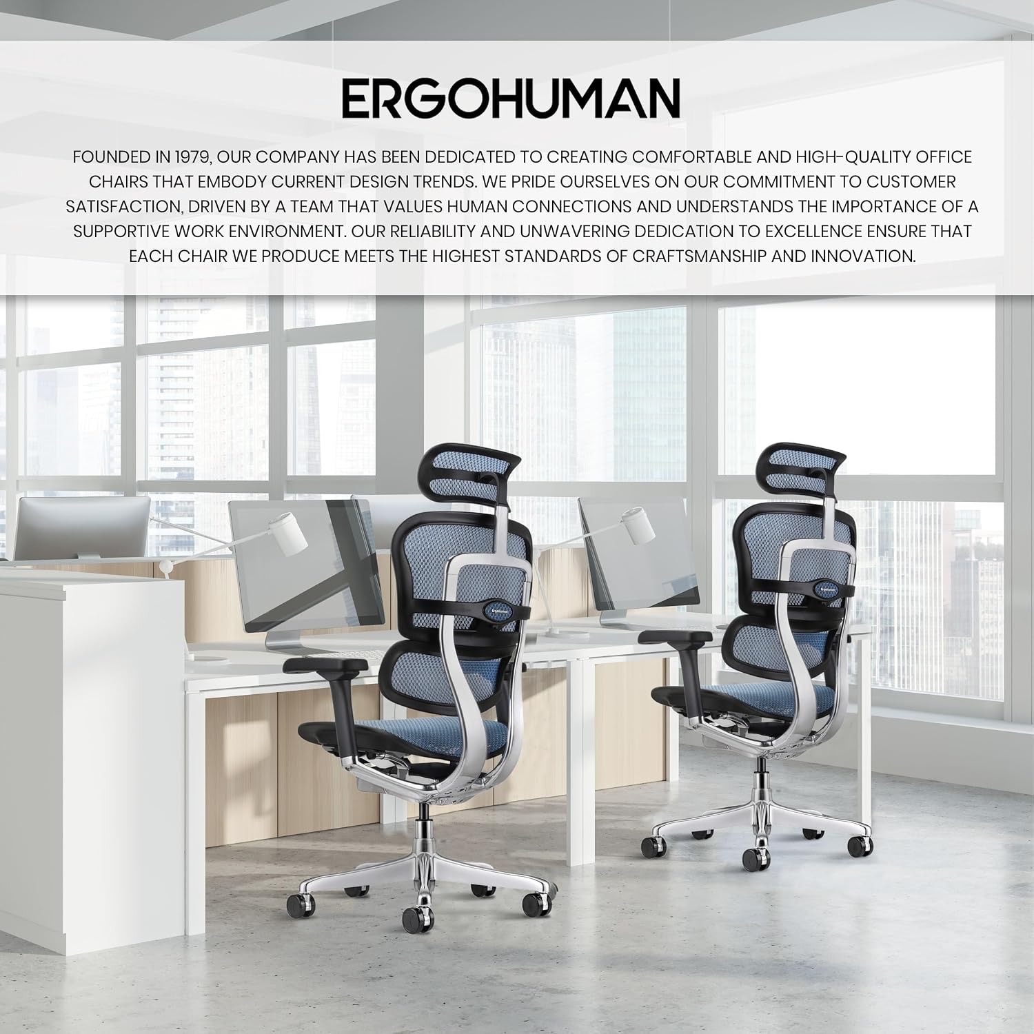 Ergohuman Eurotech ME7ERG GEN2 High Back Mesh Office Chair with Tilt Tension Control, Tilt Lock, Back Angle, Back Height, Synchro Tilt, Seat Height, Seat Depth, and Arm Height Adjustments, Blue