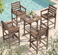 SERWALL 5 Pieces Adirondack Bar Chairs Set with Bar Table, HDPE Outdoor Barstool Set, Brown