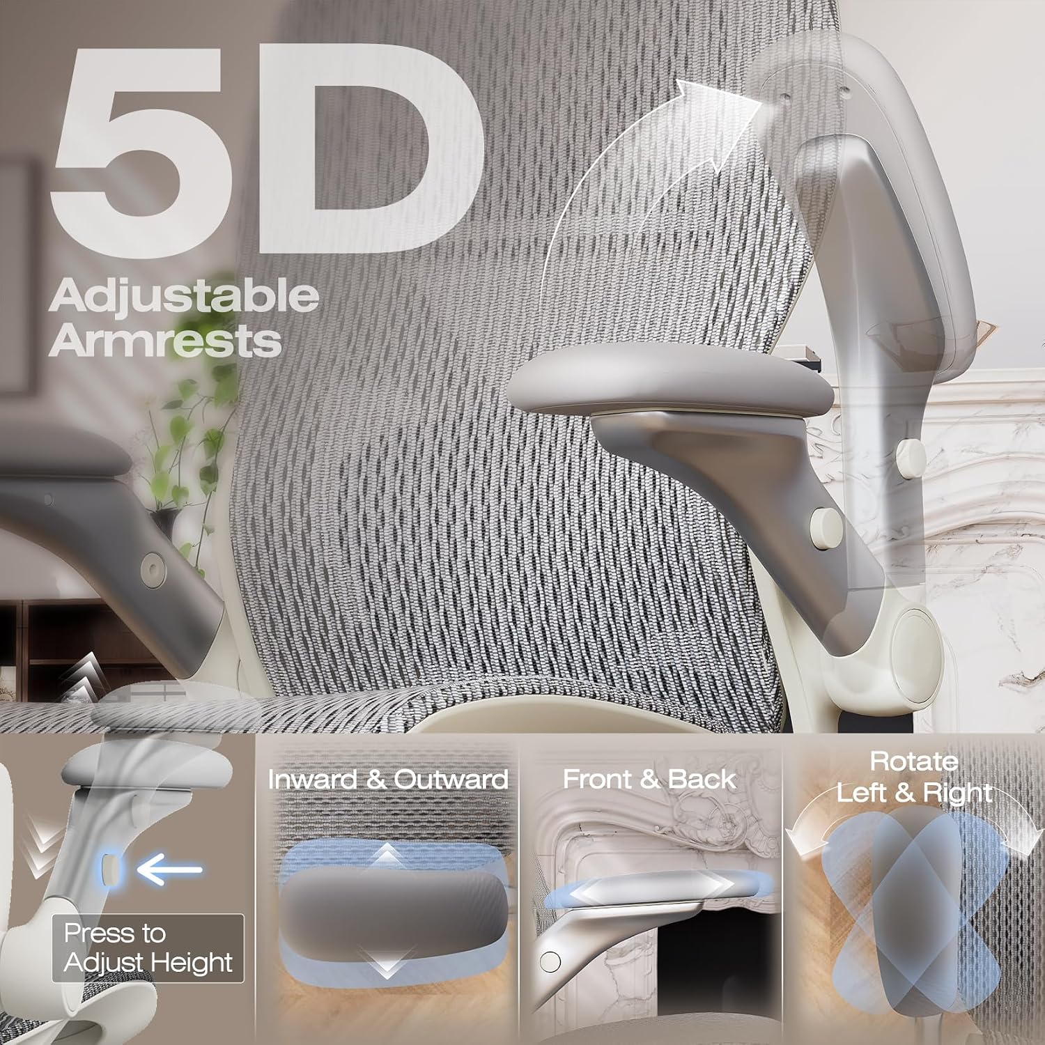 ELABEST X100 Ergonomic Mesh Office Chair with Footrest, Big and Tall Hone Desk Chair with 5D Flip-Up Arms, Adjustable 3D Lumbar Support,Gaming & Executive Computer Chairs (First Light)