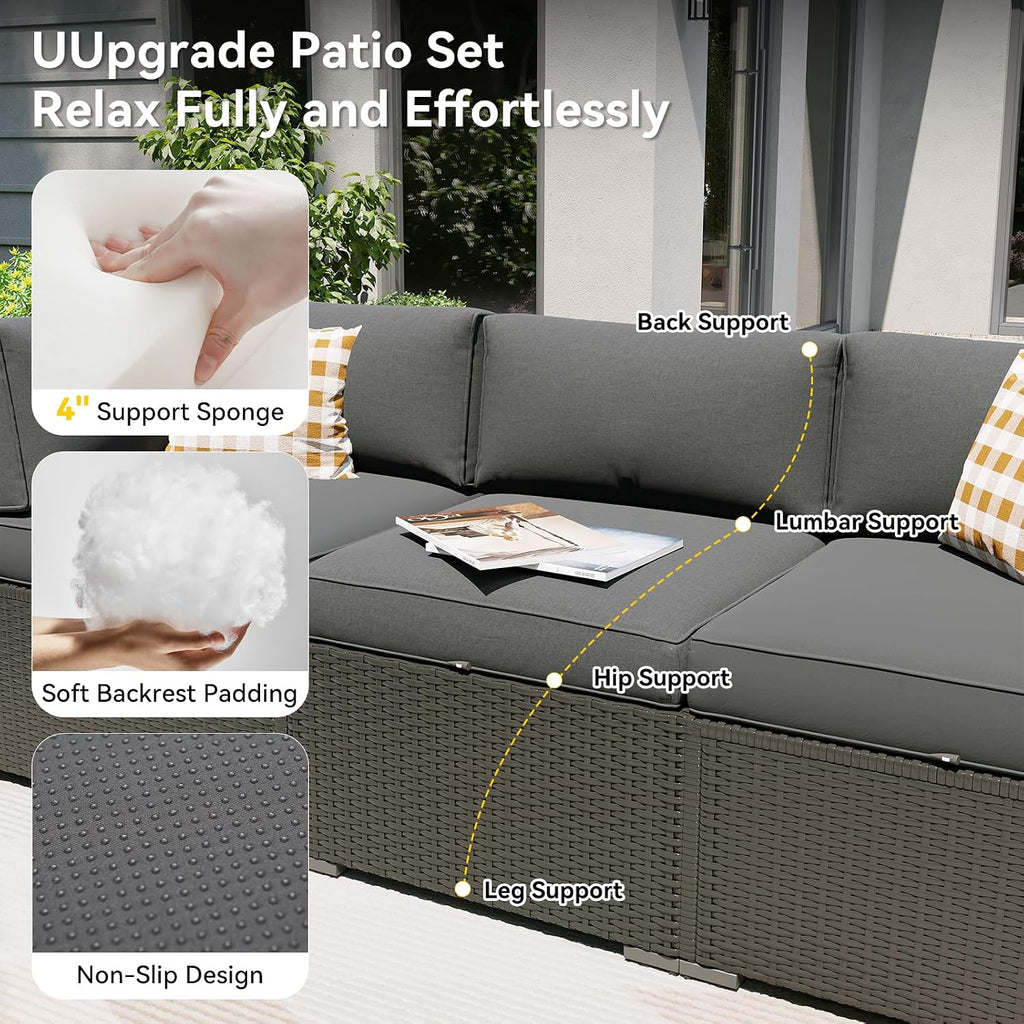 Aoxun 7 Piece Patio Furniture Set, Outdoor Sectional Sofas with Waterproof Cover, Wicker Rattan Outdoor Furniture Patio Conversation Set for Backyard, Garden Dark Grey