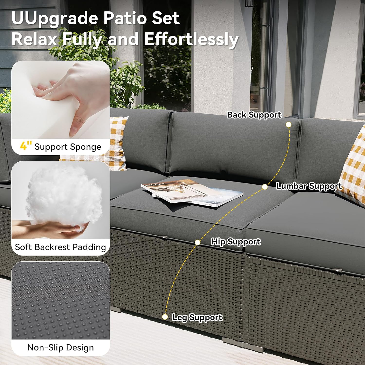 Aoxun 7 Piece Patio Furniture Set, Outdoor Sectional Sofas with Waterproof Cover, Wicker Rattan Outdoor Furniture Patio Conversation Set for Backyard, Garden Dark Grey