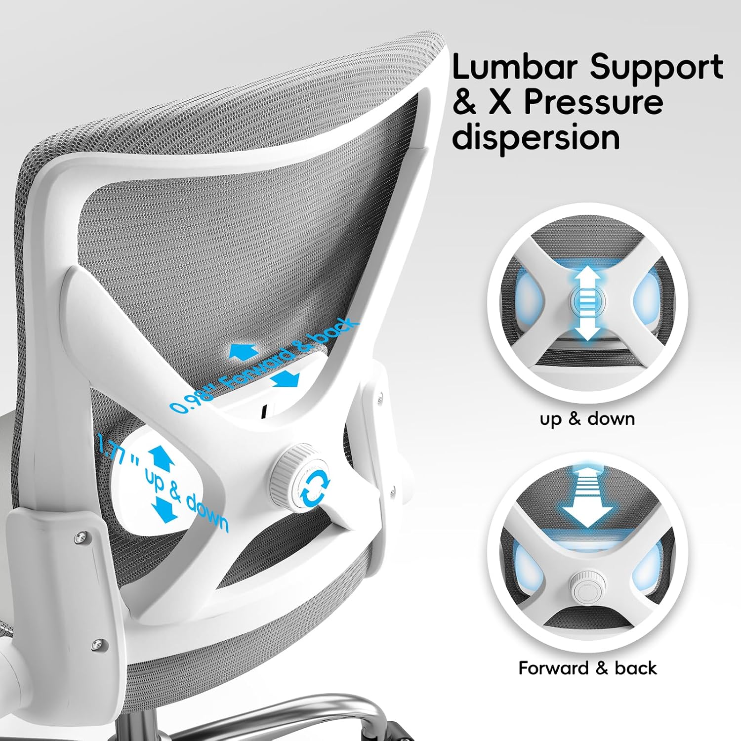 Ergalithic Office Home Ergonomic Desk Chair-Computer X-Shaped Chair Mesh PU Leather with Adjustable Lumbar Support-Executive Chair High Back Flip-Up Arms for Long Hours (White-Grey-No Headrest)