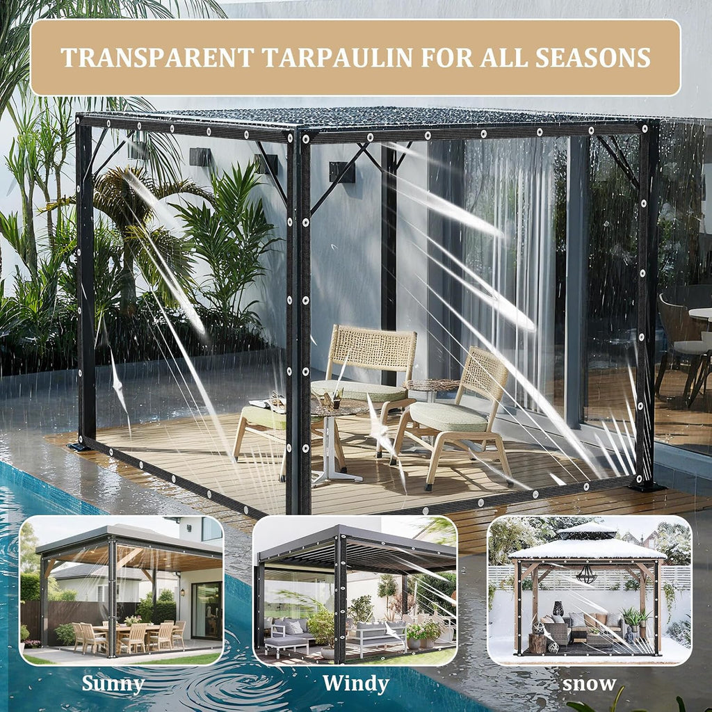 Clear Tarps Heavy Duty Waterproof 8x20ft Clear Tarp with Grommets Thickened 14Mil Tear Resistant Clear Vinyl Plastic Tarp for Outdoor Patio Chicken Coop Greenhouse Plant