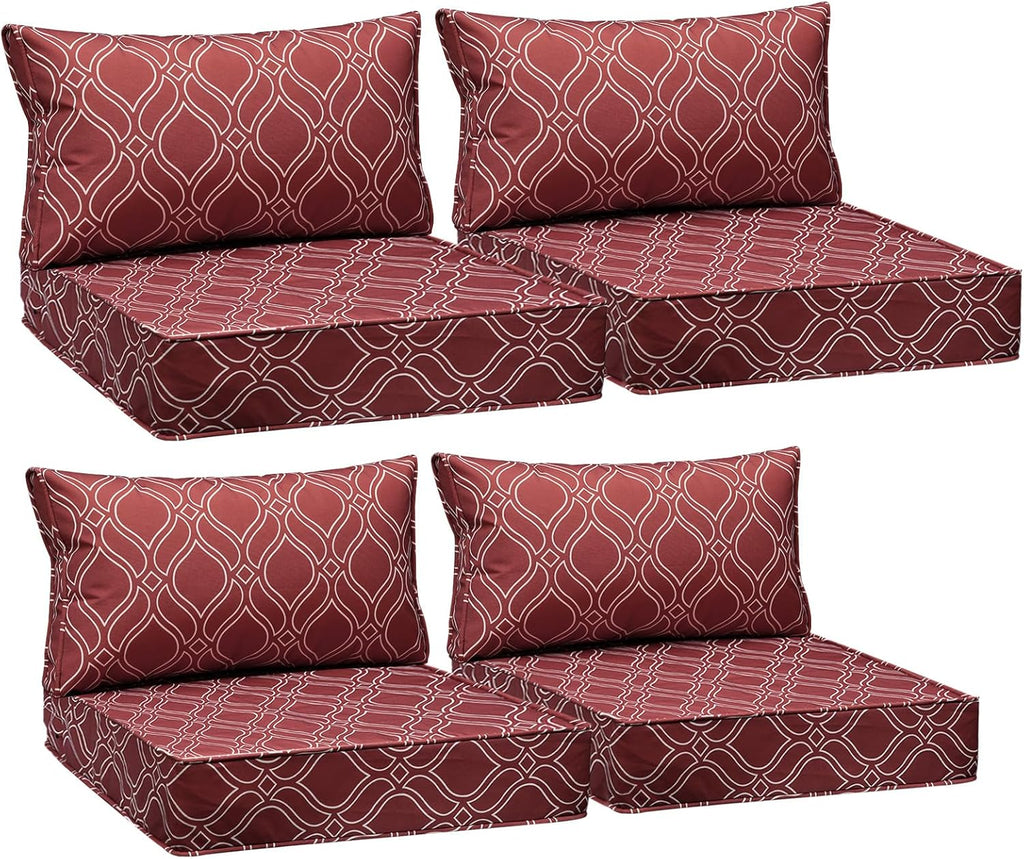 AAAAAcessories Outdoor Seat Cushions for Chairs, Fade-Resistant, Waterproof Patio Furniture Replacement Cushions, 24' x 24' x 5' + 24' x 13.5', Set of 4, Clay Red Vine Trellis
