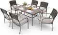 Pamapic 7-Piece Outdoor Dining Set, Grey Wicker Patio Furniture with Removable Cushions & Iron Slat Table, All-Weather Garden/Deck/Backyard Furniture Set (Grey)