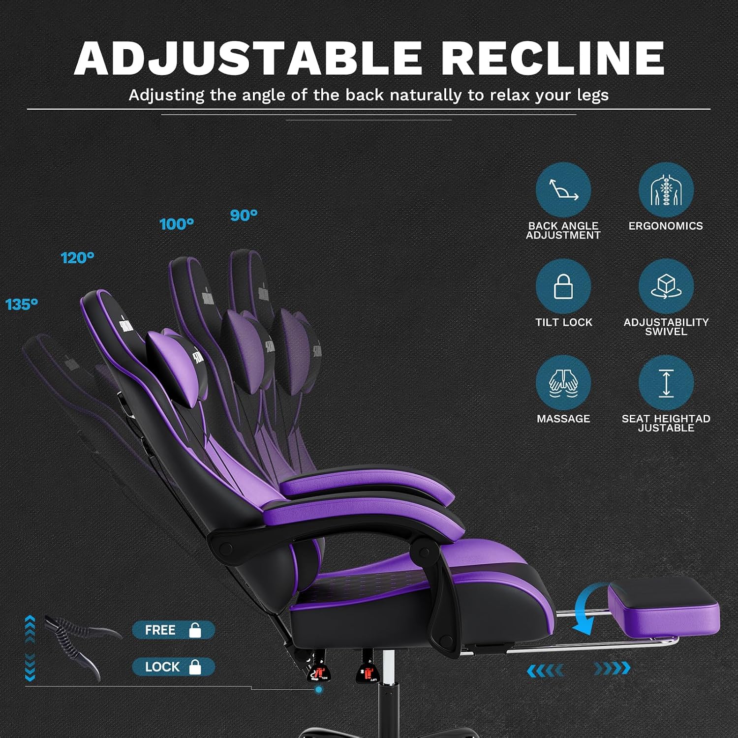 Ergonomic Video Gamer Chairs Gaming Computer Chair Gamer Chairs for Adults Massage Lumbar Support Swivel Height Adjustable Headrest Backrest