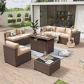 Aoxun 8 Piece Patio Furniture Set with 44' Fire Pit Table Wicker Rattan Outdoor Sectional Sofa Set with Coffee Table and Thickened Cushions, Beige (Waterproof Cover Included)