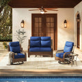 PIZZELLO 4 Pieces Patio Furniture Set w/ 5' Cushions and 25' Full Support Back, Outdoor Loveseat Couch, Swivel Rocker Patio Chairs and Side Table, Wicker Sectional Conversation Set for Backyard