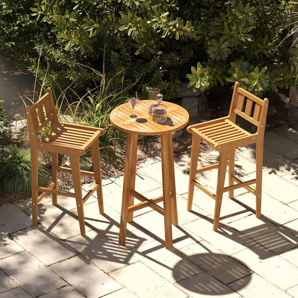 Tangkula Teak Wood Bar Stool Set of 4, 30' Bar Chair with Footrest & Backrest, Wooden Bar Height Chair, Patio Furniture for Deck, Poolside & Garden, Natural(4)
