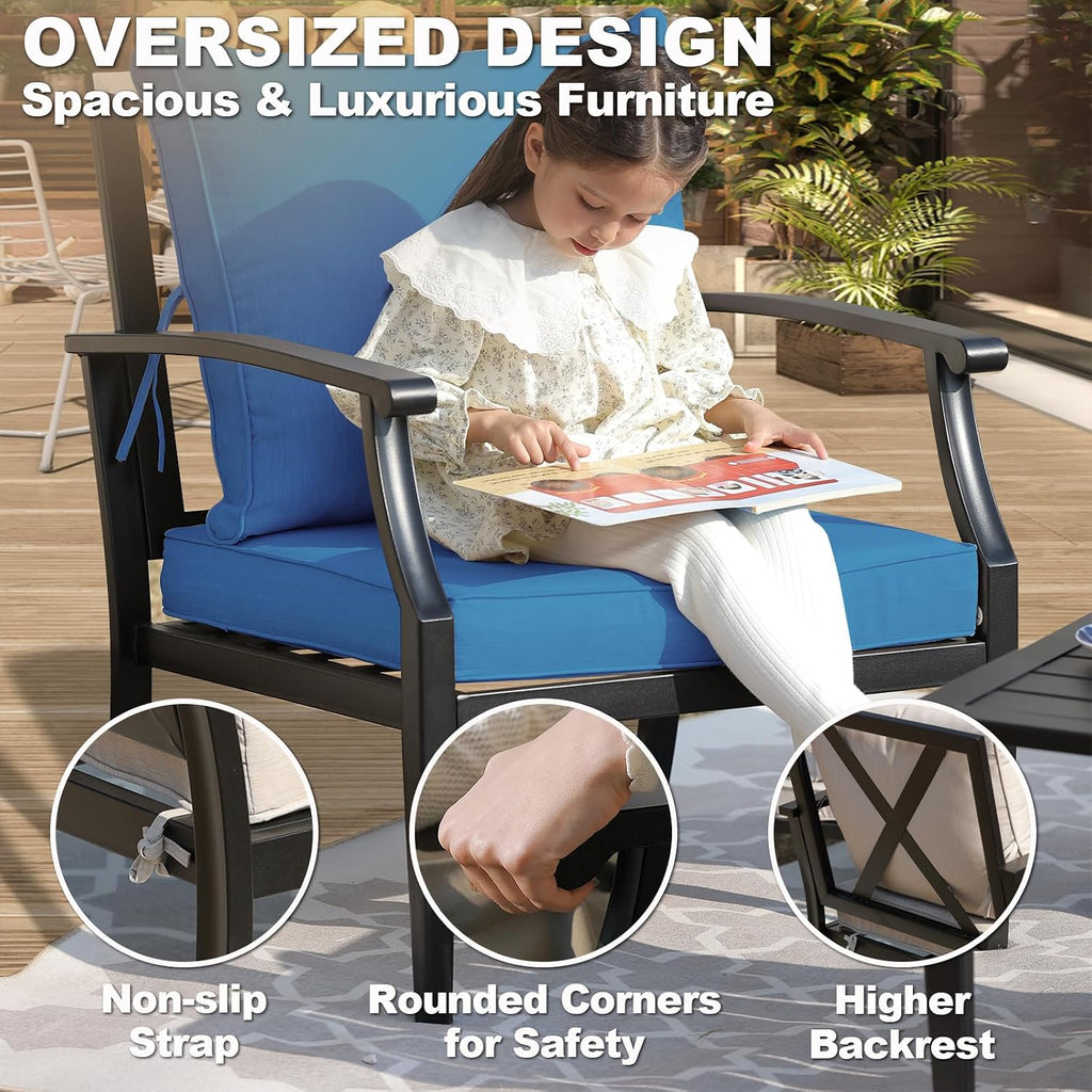 4-Piece Patio Furniture Set, Wider Outdoor Metal Seating Sofa with High Back & Loveseat, Coffee Table, All Weather Metal Conversation Set for Backyard, Poolside, Deck-Peacock