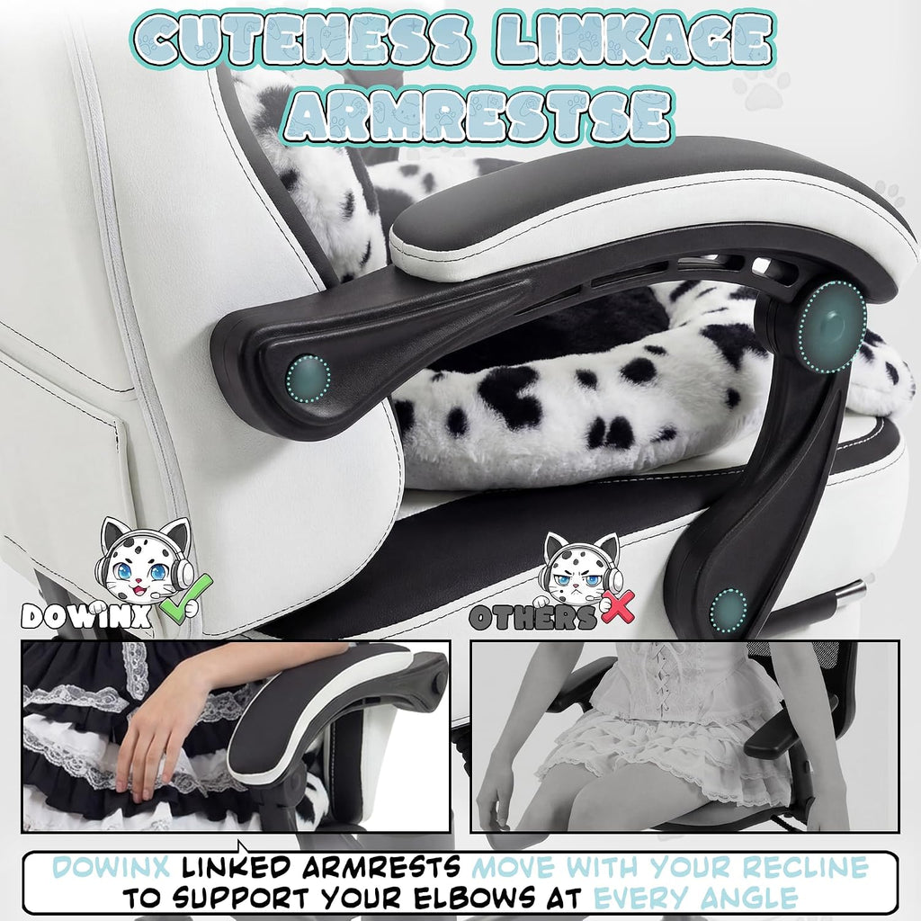 Dowinx Gaming Chair with Cat Ears and Paw Lumbar Pillow, Ergonomic Reclining Chair, Memory Foam and Spring Cushion, Footrest, 300lbs Capacity, Cute and Comfortable Design for Women & Girls