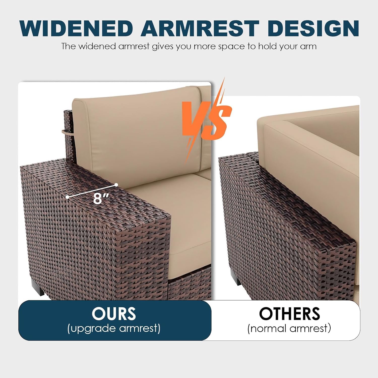 7 Piece Patio Furniture Set with Fire Pit Table, Outdoor Conversation Sets Wicker Rattan Sectional Sofa with Coffee Table for Patio Garden Backyard, 4'' Thickened Cushion Beige