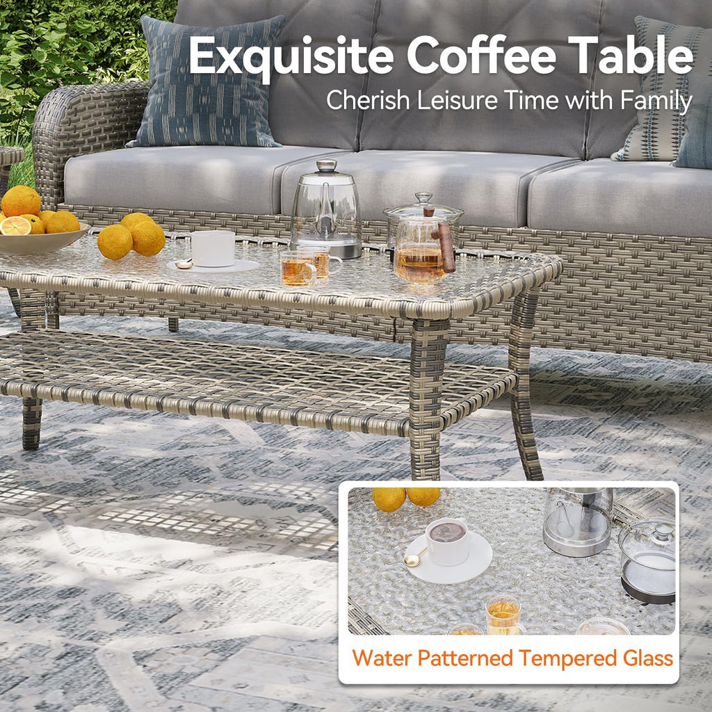 Aoxun Luxury 9-Piece Patio Furniture Set, 360° Swivel Chairs, Wicker Rattan Sofa with Thick Cushion, Outdoor Conversation Set for Backyard, Poolside & Garden, Beige/Gray