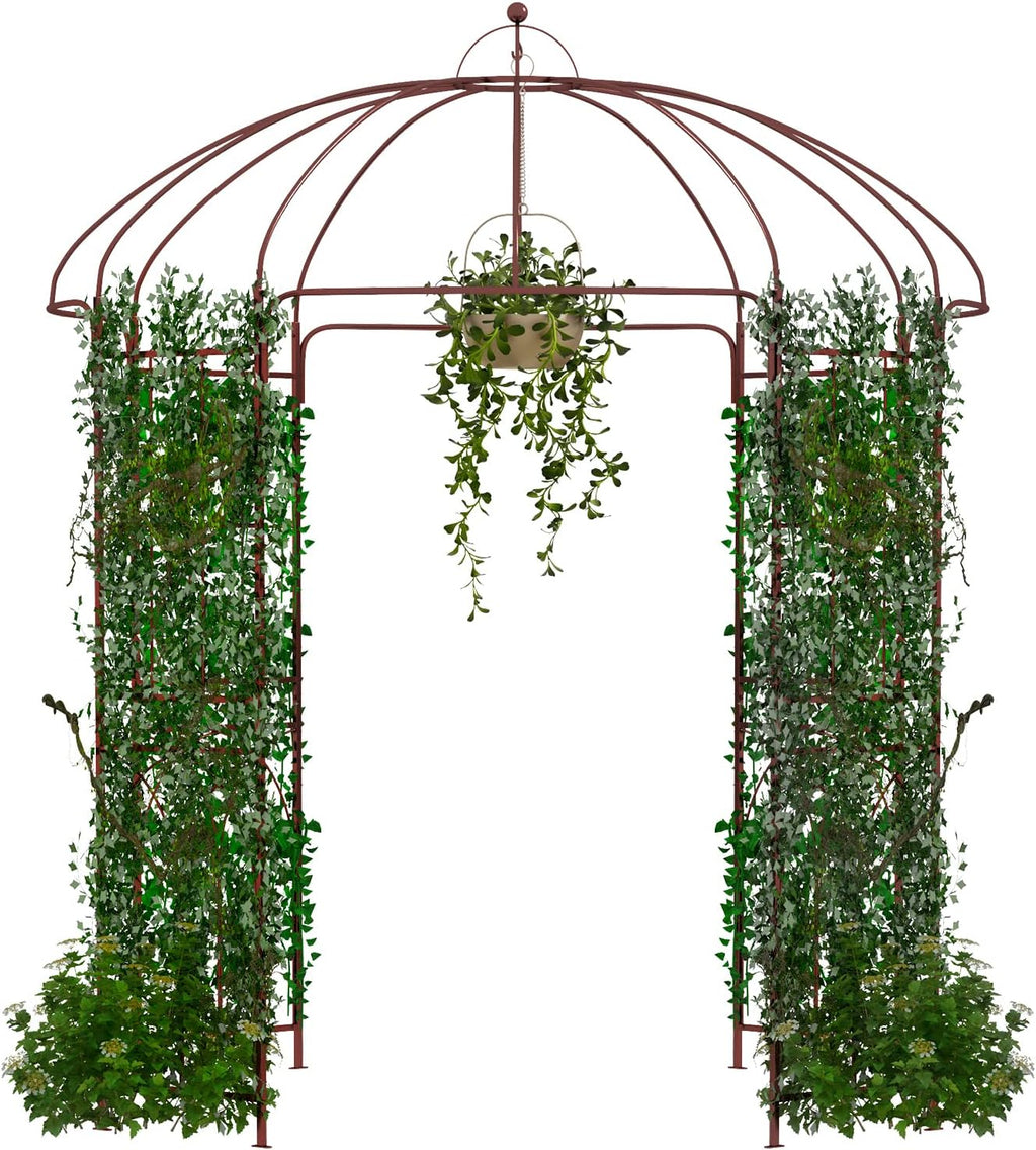 HAPPYGRILL Birdcage Shape Garden Arbor, 7 x 8.4 ft Heavy Duty Metal Garden Gazebo Pergola with Trellis, Garden Arch Trellis for for Climbing Plants Wedding Party Decor Outdoor Arch Pavilion for Lawn
