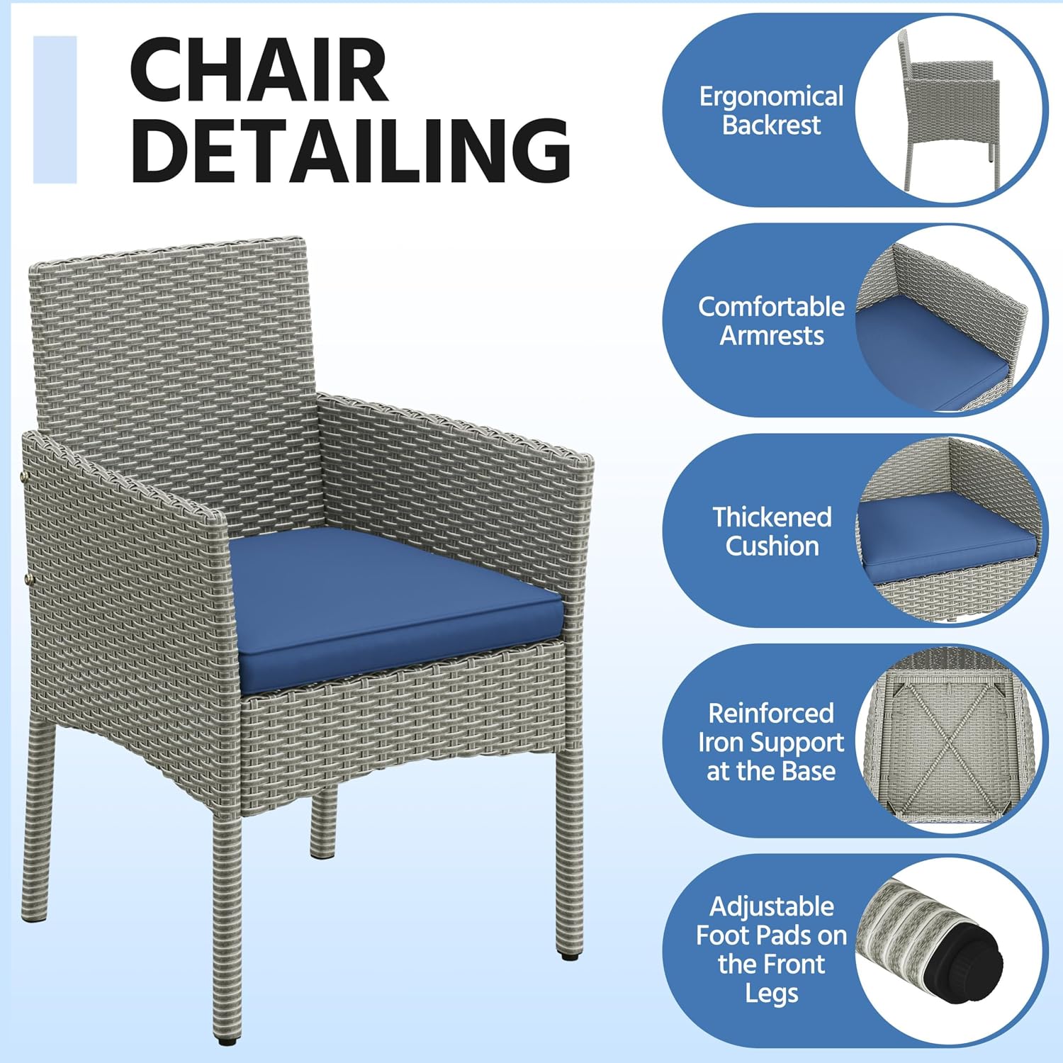 Yaheetech Patio Furniture Set 4 Pieces Conversation Sets, Rattan Chair Wicker Set Loveseat with Soft Cushion and Glass Table for Backyard Porch Garden Poolside Balcony, Gray and Dark Blue