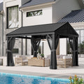 Aoxun 10' X 12' Hardtop Gazebo, Aluminum Outdoor Gazebo with Galvanized Steel Gable Roof Canopy, Patio Permanent Metal Pavilion with Netting, for Garden, Backyard, Deck, Square Foundation